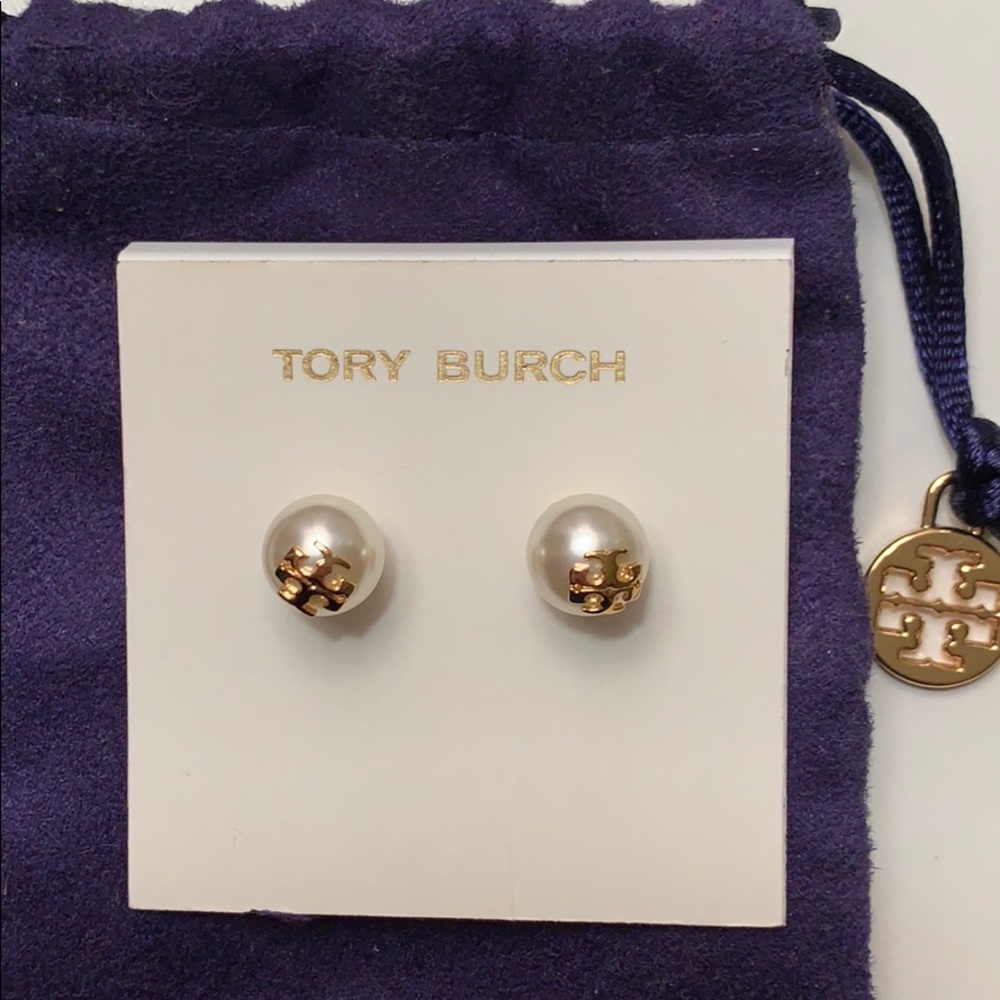 Tory Burch Crystal Pearl Stud Earrings